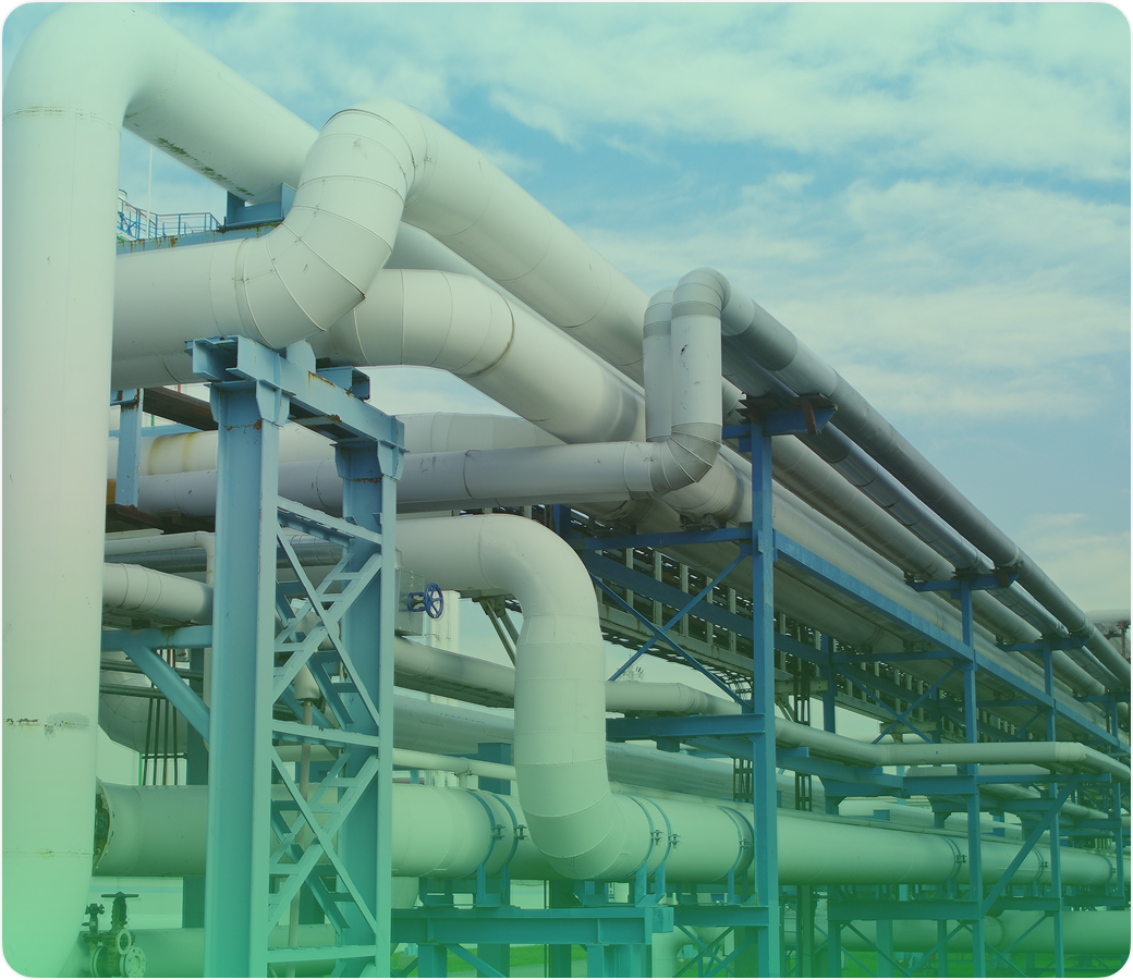Large industrial oil and gas pipeline system under the sky